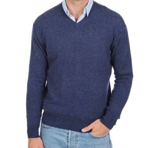 Mantovani Studio 100% Italian Cashmere Made In Italy V-Neck Sweater Heather Blue